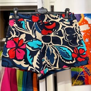Trina Turk High Waist Floral Shorts - Red, Blue, Cream